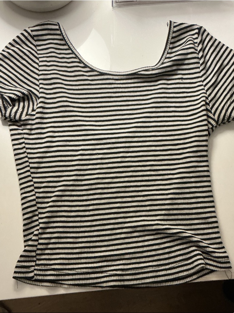Brandy Melville Black and White Striped Short Sleeve Ribbed Tee
